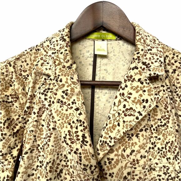 Sigrid Olsen Jacket Size 4 Very Fine Corduroy Brown Micro Floral‎ Button Pocket - Picture 4 of 7